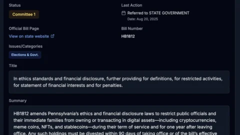 Pennsylvania House sees bill to ban public officials from owning Bitcoin and digital assets 